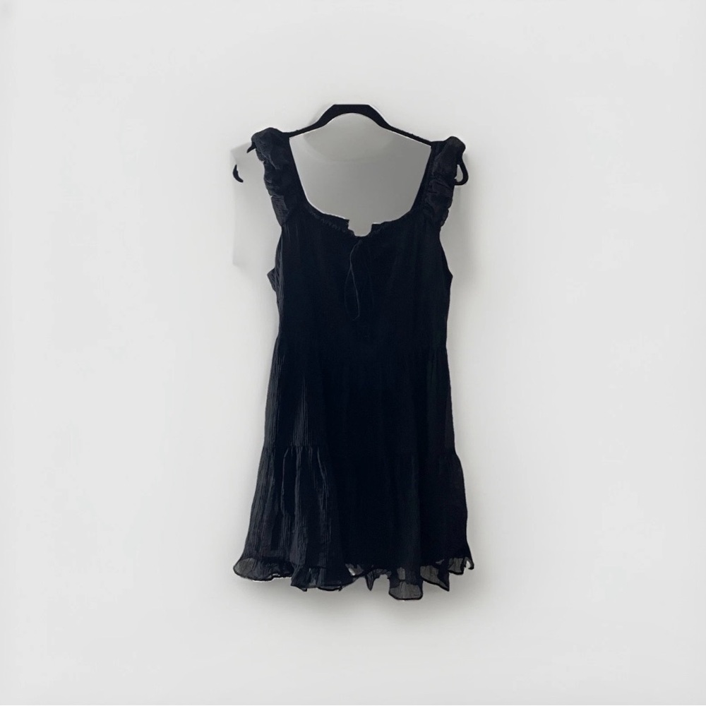 Passport Black XL Whimsical Short Dress Shoulder Straps Ruffle Trim Boho Hippie